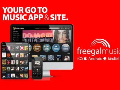 Freegal Music on laptop, phone and tablet