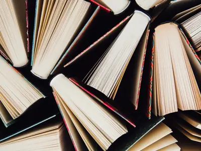 Multiple books photographed from above